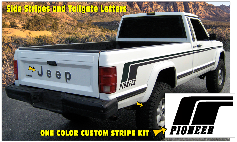 1987-92 Jeep Comanche MJ Pioneer Truck - Side Stripe and Tailgate Name Decal  Kit - Two Color