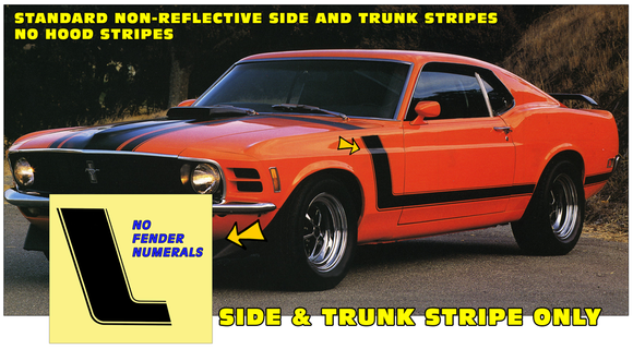 1970 Mustang Boss 302 Custom Side & Trunk Stripe Decal - NON-REFLECTIVE - NO NAME