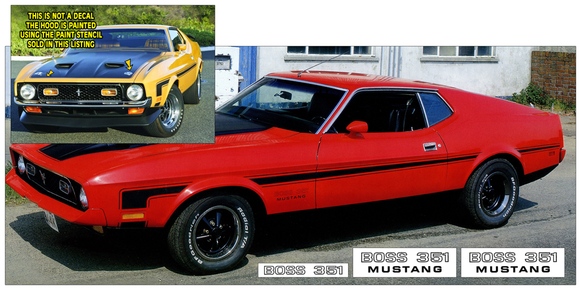 1971 Boss 351 Mustang Complete Stripe and Decal Kit - Optional Hood Stencil - Choose