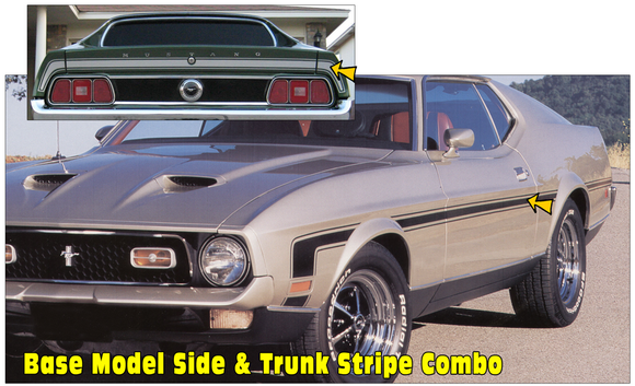 1971-73 Mustang Base Model COMBO Side and Trunk Stripe Decal Kit