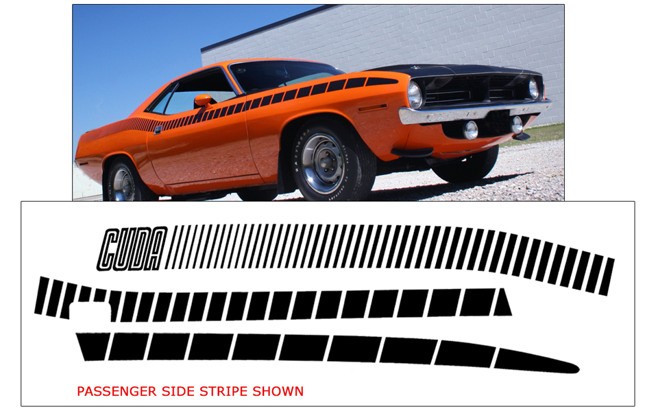 thumbnail image 2 of Graphic Express 1970 Plymouth Barracuda AAR Side Stripe Decal Kit – Licensed, GE-QG-329 2 of 6