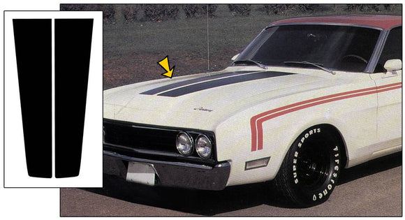 1969 Mercury Cyclone Hood Stripe Decal Kit - Long Nose - No Hood Scoop
