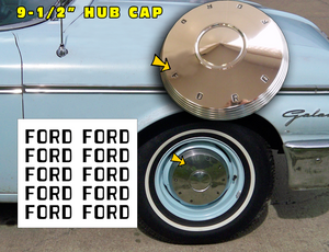 1960-62 Ford Galaxie - Falcon 9-1/2" Hub Cap 'FORD' Name Decals