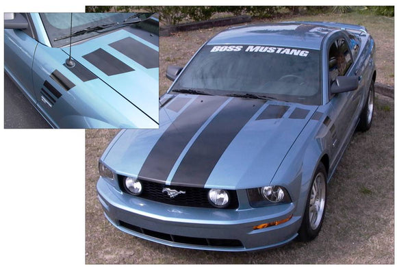 2005-09 Mustang Boss Style Dual Racing Hood Stripes and Fader Decals