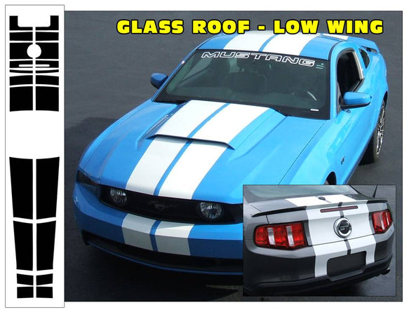 2010-12 Mustang Lemans - 22 Piece Tapered Racing Stripe Decal - Glass Roof - Low Wing - Hood Scoop