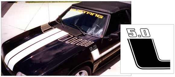 1979-93 Mustang Side L-Stripe and Hood Stripe Decal Kit - 5.0 Designation