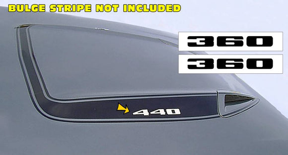 1973-74 Plymouth Road Runner Hood Bulge Decal Set - 360 Numeral