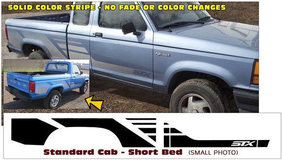 1991-92 Ford Ranger STX Side Stripe Decal Kit - Standard Cab - Short Bed