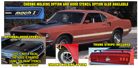 1969 Mustang Mach 1 Side and Trunk Stripe Decal Kit with other options