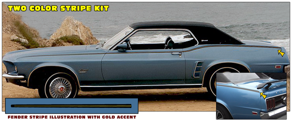 1969 Mustang Grande Upper Body Side Stripe Decal Kit