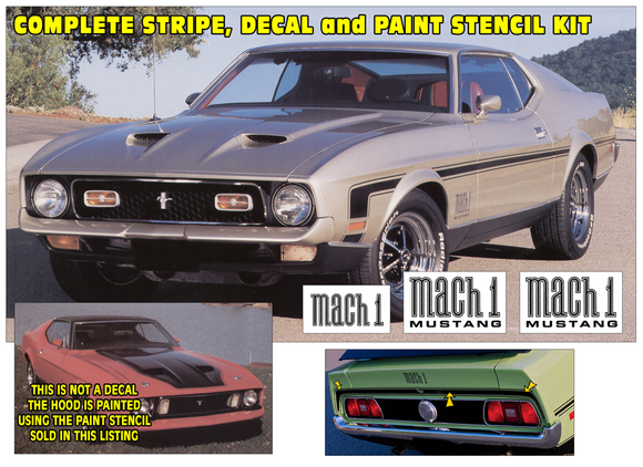 1971-72 Mustang Mach 1 Complete Stripe and Decal Kit - Optional Hood Stencil