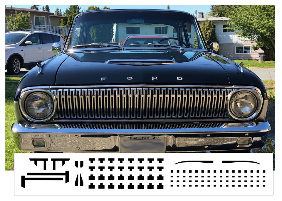 Falcon（ファルコン）FCG-4-17 ディープダウンクランカー 1962 Ford Falcon Grille / Headlight Decal Insert Kit | Graphic