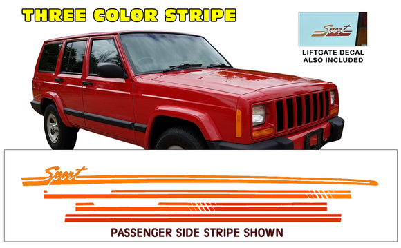 1991-93 Jeep Cherokee XJ Sport Side Stripe Decal Kit - 4 Door Model - THREE Color