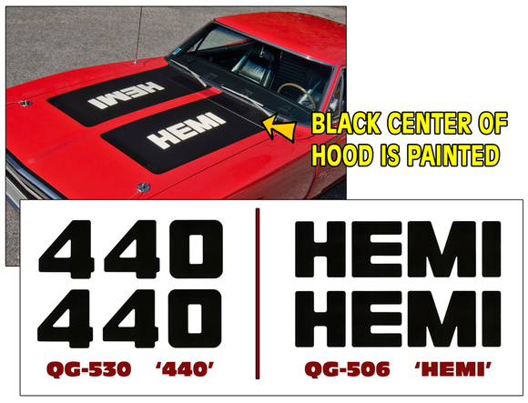 1970 Dodge Charger HEMI or 440 Hood Decal Set - 6