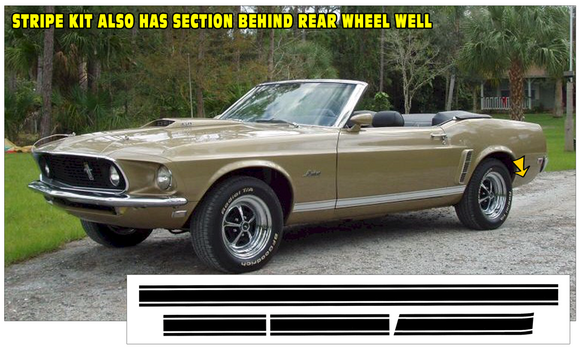 1969 Mustang GT Lower Rocker Stripe Decal Kit - Premium