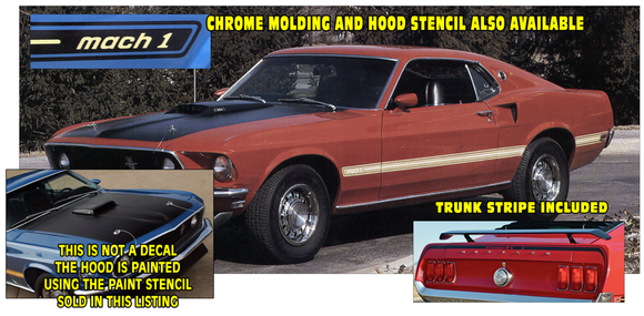 1969 Mustang Mach 1 Side and Trunk Stripe Decal Kit with other options