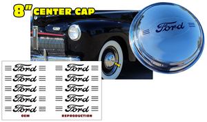 1942 Ford Truck 8" Hub Cap Wheel Cover FORD Script Name with Line Decal Inserts