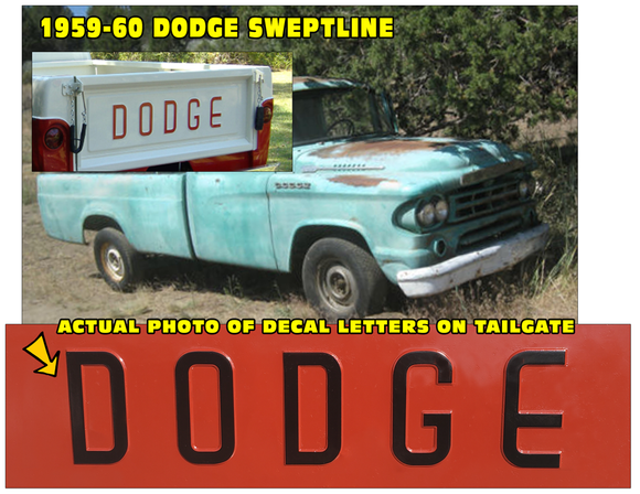 1959-60 Dodge D100 Sweptline Truck - DODGE - Tailgate Decal Letters