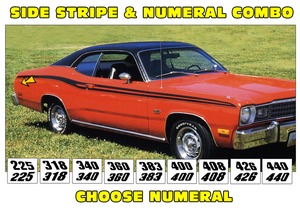 1973-74 Plymouth Duster - Side Stripe & Numeral Decal Kit - With Numerals