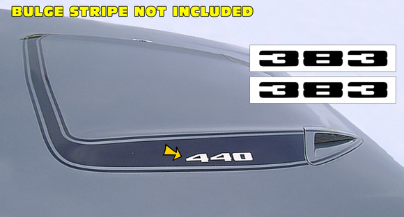 1973-74 Plymouth Road Runner Hood Bulge Decal Set - 383 Numeral