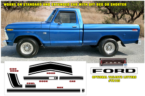 1975 Ford Truck F100 Explorer Ranger XLT - Upper Body Side & Hood Stripe Decal Kit