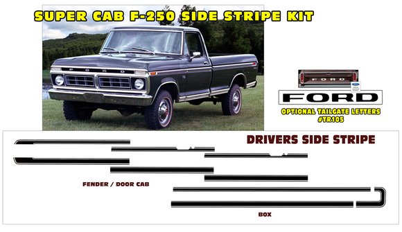 1976 Ford Explorer F250 - SUPER CAB Upper Body Side Stripe Decal Kit - Graphic Express Automotive Graphics