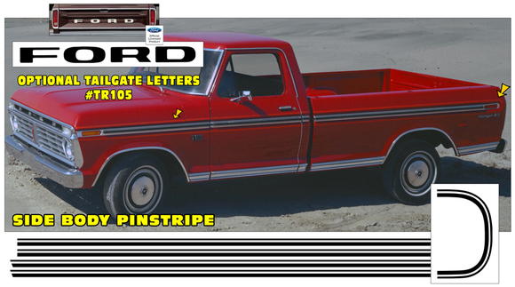 1973 Ford F100 Explorer Side Body and Bed Pinstripe Decal Kit