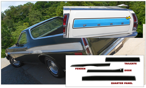 1972 Ford Ranchero GT - Upper Side and Tailgate Stripe Decal Kit