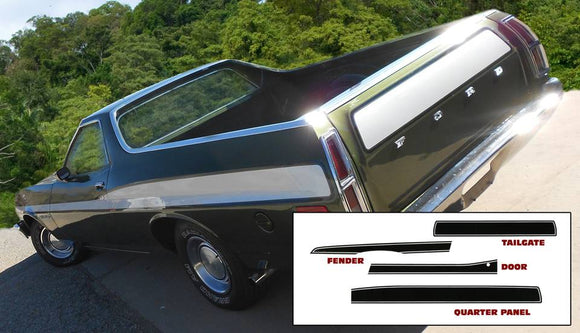 1973-76 Ford Ranchero GT - Mid Body Side and Tailgate Stripe Decal Kit