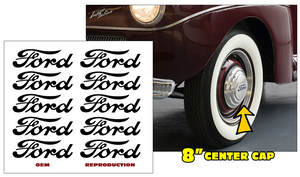 1941-42 Ford Truck Stainless Steel 8" Hub Cap FORD Script Letters Decal Kit