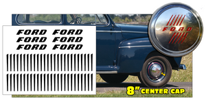 1946-47 Ford Cars /  8" Hub Cap Wheel Cover FORD Letters with Slashes Decals