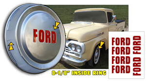 1957-61 Ford Truck F-100 1/2 Ton - Hub Cap Decal Inserts - FORD - 8 1/8"