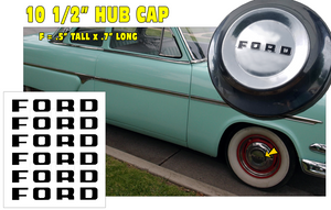1952-54 Ford Crestline 10-1/2" Wheel Cover - Hub Cap 'FORD' Name Decal Set