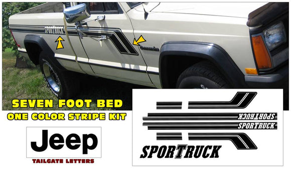 1987-90 Jeep Comanche MJ SPORTRUCK Stripe Decal Kit  - LONG BED  - One Color