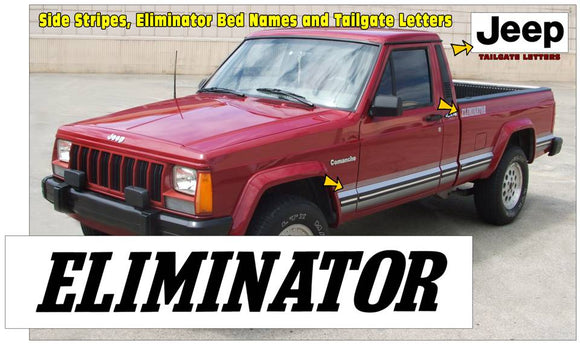 1988-92 Jeep Comanche MJ Eliminator Truck - Lower Stripe Decal Kit with ELIMINATOR Names