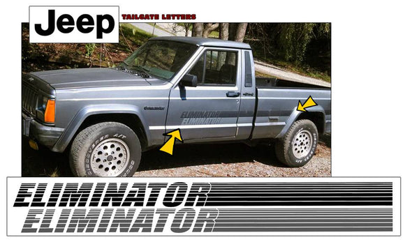 1991-92 Jeep Comanche MJ Eliminator - Side Stripe Decal Kit with ELIMINATOR names - Two Color