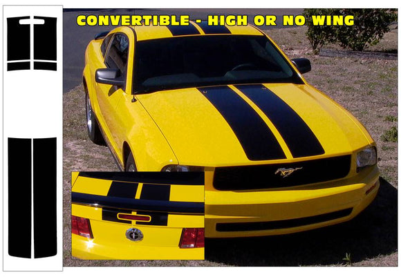 2005-09 Mustang Lemans 6 Piece Factory Installed Racing Stripes Decal - High or No Wing - Convertible