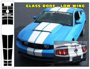2010-12 Mustang Lemans - 22 Piece Tapered Racing Stripe Decal - Glass Roof - Low Wing - Hood Scoop