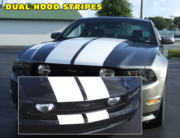2010-12 Mustang Lemans - Dual Hood - Racing Stripe Decal Kit - No Hood Scoop