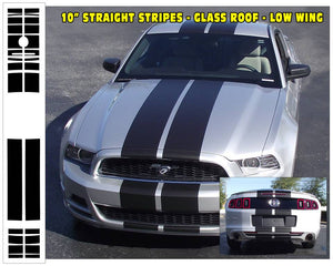 2013-14 Mustang - 10" Straight Lemans Stripes Decal - Glass Roof - Low Wing