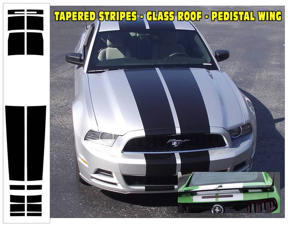 2013-14 Mustang - Tapered Lemans Racing Stripes Decal - Glass Roof - High Wing