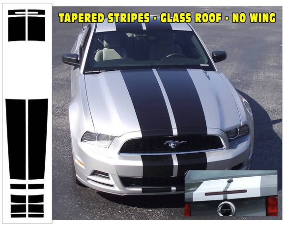 2013-14 Mustang - Tapered Lemans Racing Stripes Decal - Glass Roof - No Wing