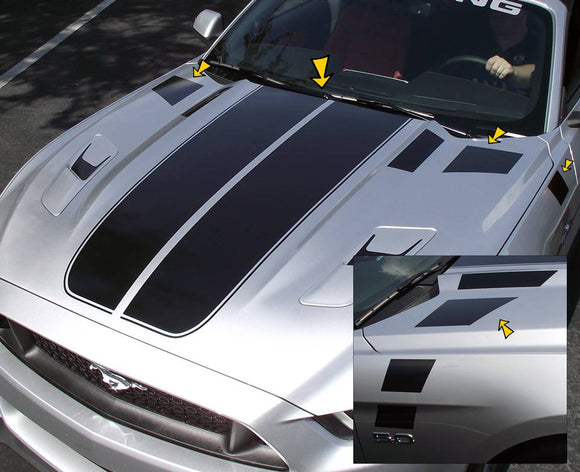 2015-17 Mustang - Dual Hood Stripes w/ Pinstripes and Faders Decal