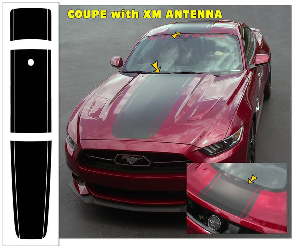 2015-17 Mustang - Triple Over the Car Stripes Decal - Coupe - XM Antenna