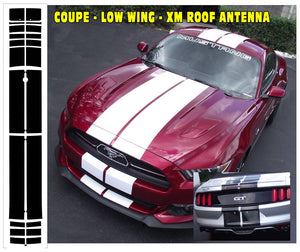 2015-17 Mustang - 10" Lemans Straight Dual Racing Stripes Decal - Coupe - Low Wing - XM Antenna