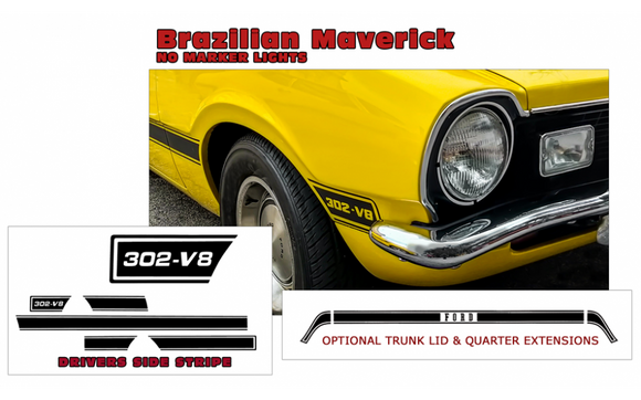 1973-76 Ford Maverick 302-V8 Brazilian Side Stripe Decal Kit