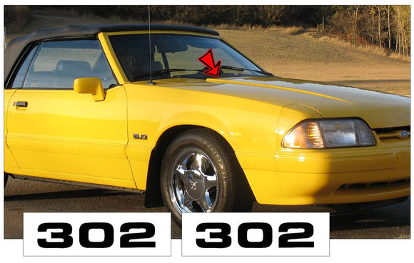1987-93 Mustang Hood Cowl Decal Set - 302