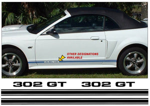 Mustang Lower Rocker Side Stripes Decal - 302 GT Designation - 3-3/8" x 80"