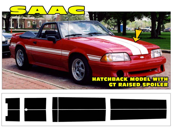 1987-93 SAAC Mustang Dual Lemans Stripe Decal - Hatchback - Raised Spoiler
