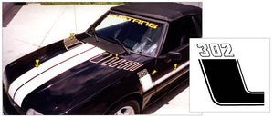 1979-93 Mustang Side L-Stripe and Hood Stripe Decal Kit - 302 Designation